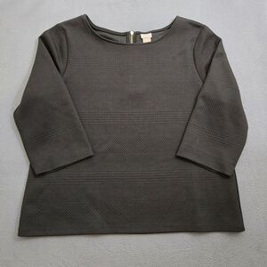 Chico's Women 2 US L Black 3/4 Sleeve Back Zip Knit Textured Top
